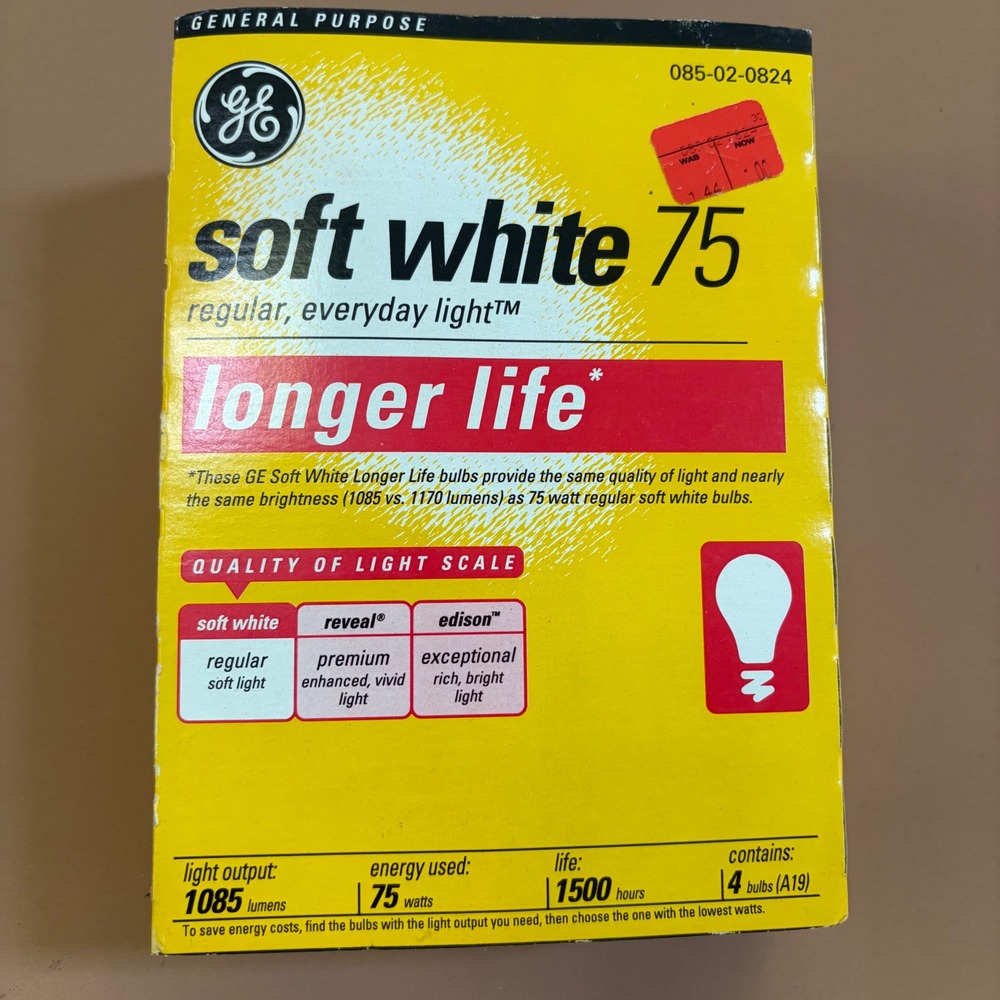 GE Soft White 75 Longer Life A19 Incandescent Light Bulbs 75W 120V 3 Pack